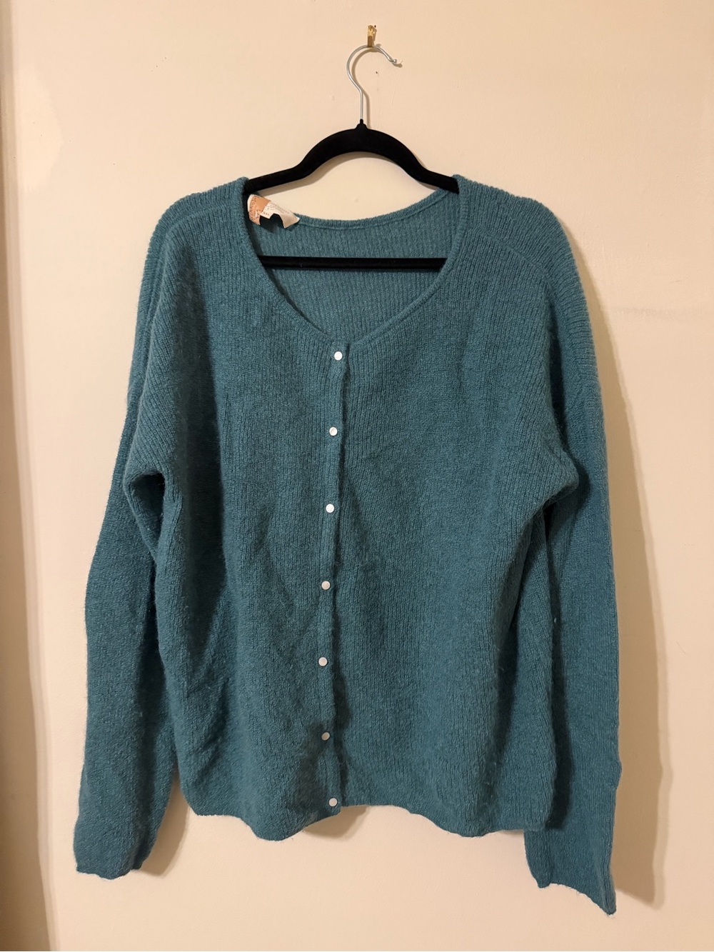 Sezane Gaspard Teal V-Neck Button Cardigan